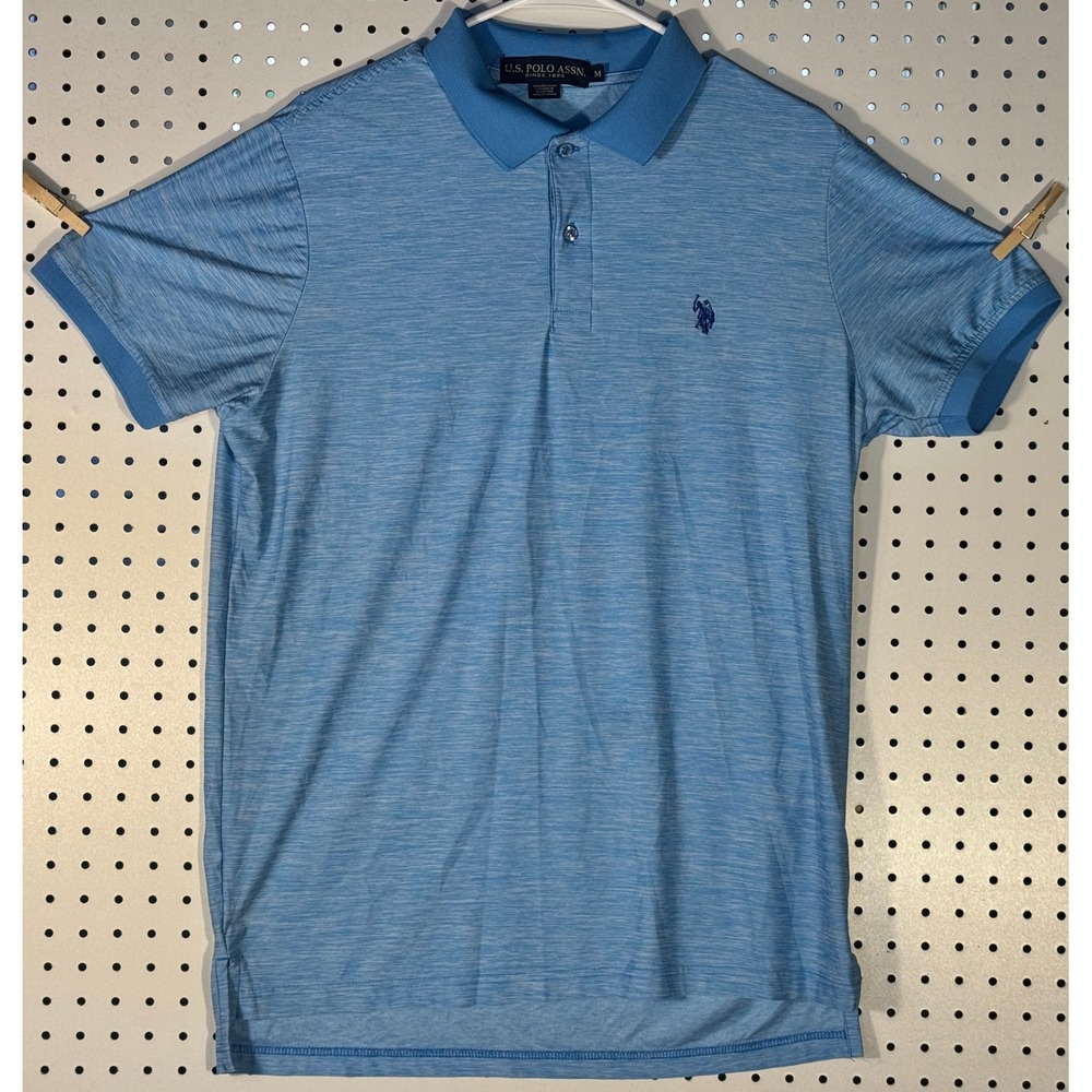 US Polo Assn Mens Medium Blue Space Dye Performance Short Sleeve Polo Shirt